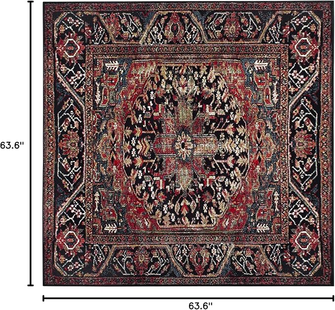 SAFAVIEH Vintage Hamadan Collection Area Rug - 5'3" Square, Red & Multi, Oriental Traditional Persian Design, Non-Shedding & Easy Care, Ideal for High Traffic Areas in Living Room, Bedroom (VTH215A)