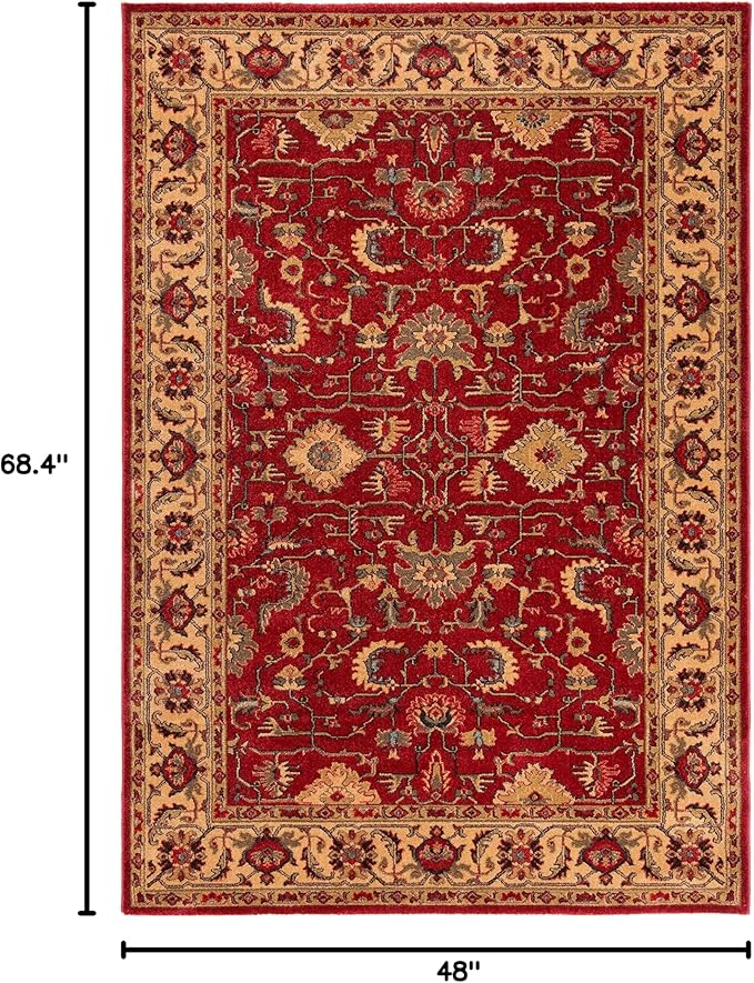SAFAVIEH Mahal Collection Accent Rug - 4' x 5'7", Red & Beige, Traditional Oriental Design, Non-Shedding & Easy Care, Ideal for High Traffic Areas in Entryway, Living Room, Bedroom (MAH693Q)