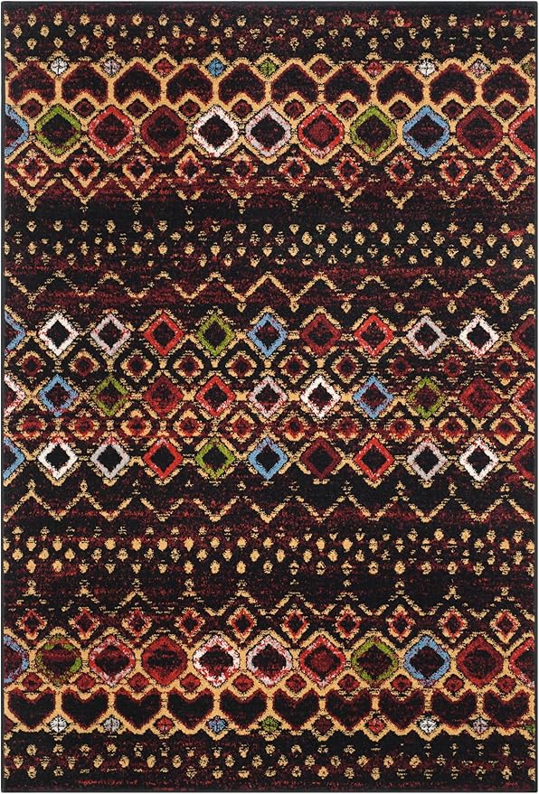 SAFAVIEH Amsterdam Collection Area Rug - 5'1" x 7'6", Black & Multi, Moroccan Boho Design, Non-Shedding & Easy Care, Ideal for High Traffic Areas in Living Room, Bedroom (AMS108P)
