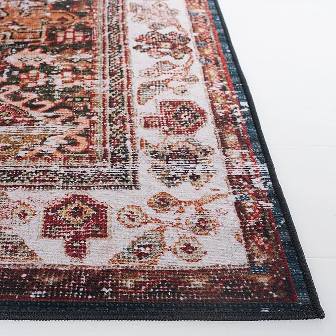 SAFAVIEH Washable Rug Tucson Collection - 4' Square, Ivory & Green, Slip Resistant & Easy to Clean, Ideal for Foyer, Kitchen, Nursery, Office, Bedroom (TSN114A)