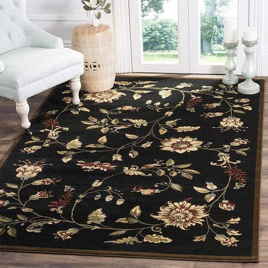 SAFAVIEH Lyndhurst Collection Accent Rug - 4' x 6', Black & Multi, Traditional Floral Design, Non-Shedding & Easy Care, Ideal for High Traffic Areas in Entryway, Living Room, Bedroom (LNH552-9091)