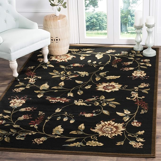 SAFAVIEH Lyndhurst Collection Accent Rug - 3'3" x 5'3", Black & Multi, Traditional Floral Design, Non-Shedding & Easy Care, Ideal for High Traffic Areas in Entryway, Living Room, Bedroom (LNH552-9091)