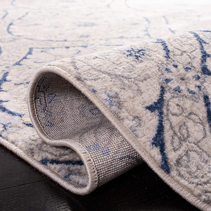 SAFAVIEH Brentwood Collection Area Rug - 6' x 9', Light Grey & Blue, Floral Damask Ogee Trellis Design, Non-Shedding & Easy Care, Ideal for High Traffic Areas in Living Room, Bedroom (BNT860G)