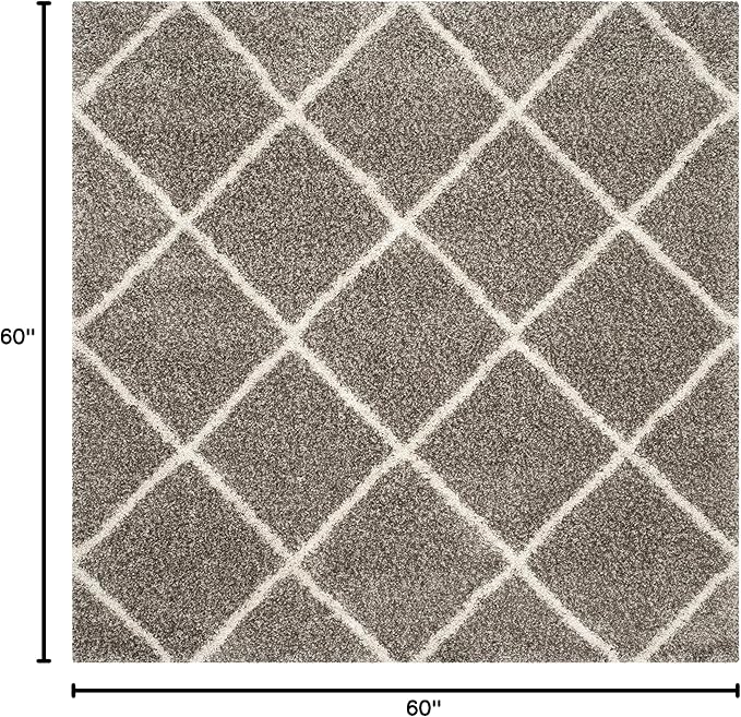 SAFAVIEH Hudson Shag Collection Area Rug - 5' Square, Grey & Ivory, Modern Trellis Design, Non-Shedding & Easy Care, 2-inch Thick Ideal for High Traffic Areas in Living Room, Bedroom (SGH281B)
