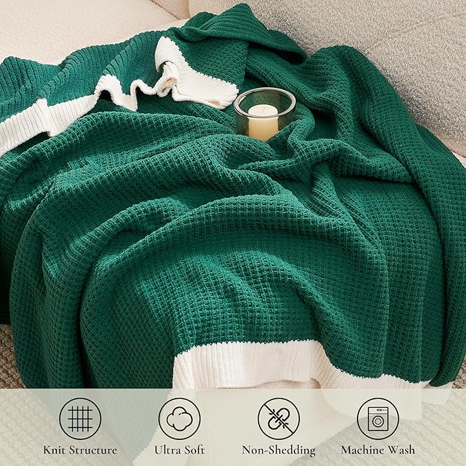 Amélie Home Chenille Throw Blanket, Soft Cozy Waffle Throw for Couch & Sofa, Warm Yet Lightweight, Breathable All-Season Throws for Women Men, Housewarming, Birthdays, 50"x60", Holly Green