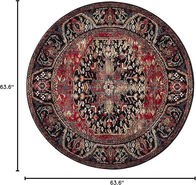 SAFAVIEH Vintage Hamadan Collection Area Rug - 5'3" Round, Red & Multi, Oriental Traditional Persian Design, Non-Shedding & Easy Care, Ideal for High Traffic Areas in Living Room, Bedroom (VTH215A)