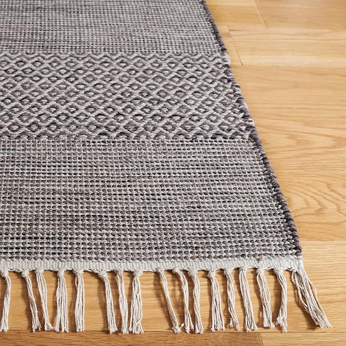 SAFAVIEH Montauk Collection X-Large Area Rug - 11' x 15', Ivory & Anthracite, Handmade Flat Weave Boho Farmhouse Cotton Tassel Fringe, Ideal for High Traffic Areas in Living Room, Bedroom (MTK330N)