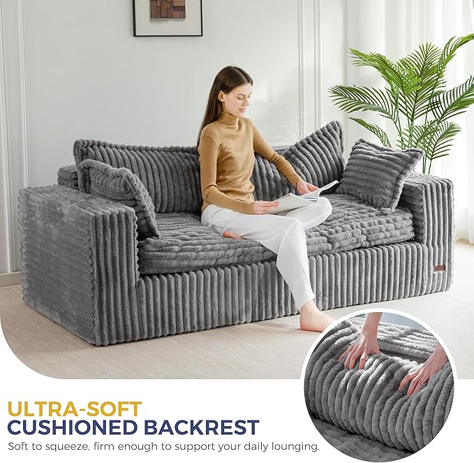 MAXYOYO 76" Bean Bag Sofa Couch, Loveseat Boneless Couch in a Box, Upholstered Small Mini Sofa with Deep Seating for Living Room Bedroom Office Apartment, No Assembly, Dark Grey