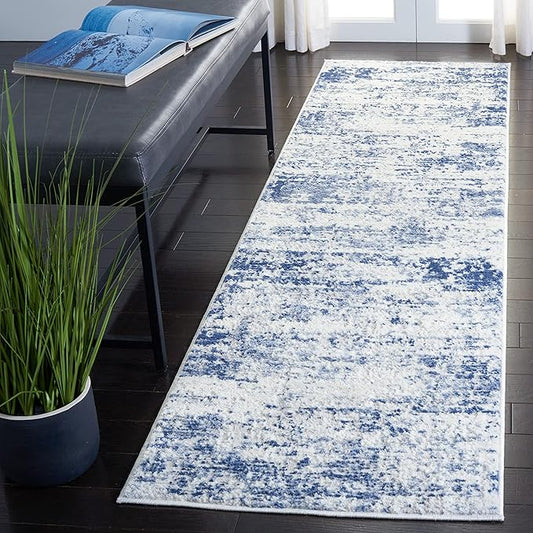 SAFAVIEH Amelia Collection Runner Rug - 2'2" x 6', Ivory & Navy, Modern Abstract Design, Non-Shedding & Easy Care, Ideal for High Traffic Areas in Living Room, Bedroom (ALA700B)