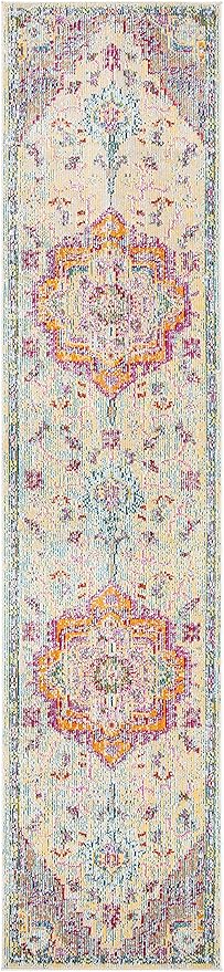 SAFAVIEH Crystal Collection Runner Rug - 2'2" x 11', Light Blue & Fuchsia, Medallion Distressed Design, Non-Shedding & Easy Care, Ideal for High Traffic Areas in Living Room, Bedroom (CRS501B)