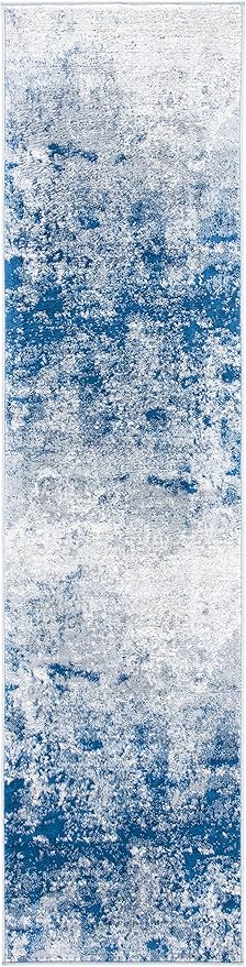 SAFAVIEH Brentwood Collection Runner Rug - 2' x 22', Grey & Navy, Modern Abstract Design, Non-Shedding & Easy Care, Ideal for High Traffic Areas in Living Room, Bedroom (BNT822G)