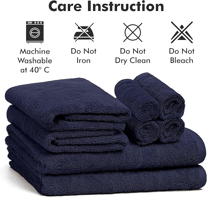 Bath Towels Set of 8 – 100% Cotton (Navy Blue) Bathroom Towel Set Bale Includes 2 Bath, 2 Hand, 4 Face Towels – Soft, Absorbent & Quick Dry Towel for Bathroom, Spa, Kitchen, Hotel Use
