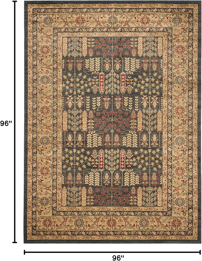 SAFAVIEH Mahal Collection Area Rug - 8' Square, Navy & Natural, Non-Shedding & Easy Care, Ideal for High Traffic Areas in The Living Room, Dining, Bedroom (MAH697E)