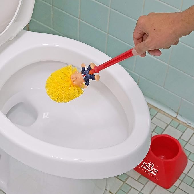 Fairly Odd Novelties Donald Trump Toilet Bowl Brush W/Holder - Makes Perfect White Elephant Novelty Gag Political Gift Make Toilets Clean Again, Red, (FON-10344)