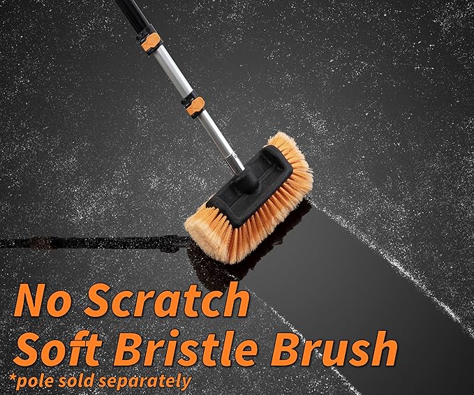 Soft Car Wash Brush Head with 5-Sided Soft Bristle // Soft Scrub RV Wash Brush for Vehicles // Twist-On Truck Washing Brush Fits Standard Acme Threaded Extension Poles (Pole Sold Separately)