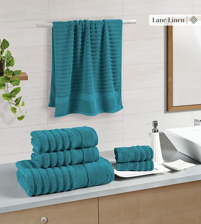 LANE LINEN 6 Piece Bath Towel Set - Zero Twist Cotton - Soft, Durable & Absorbent - 2 Bath, 2 Washcloths, 2 Hand Towels for Bathroom - Ideal for Home, Spa & Gym - Quality You Can Trust - Seaport Blue
