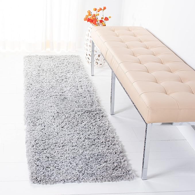 SAFAVIEH August Shag Collection Runner Rug - 2' x 7', Silver, Solid Design, Non-Shedding & Easy Care, 1.5-inch Thick Ideal for High Traffic Areas in Living Room, Bedroom (AUG200G)