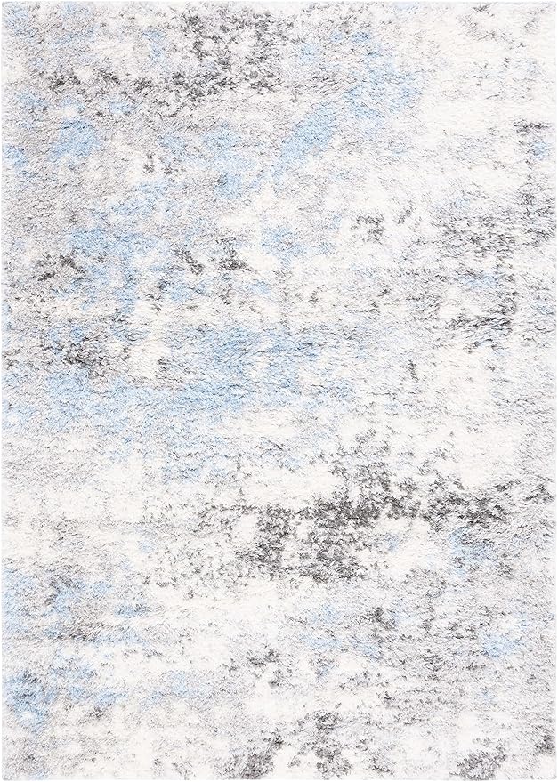 SAFAVIEH Lindsay Shag Collection Area Rug - 4' x 6', Grey & Blue Ivory, Modern Design, 1.8-inch Thick, Ideal for High Traffic Area in Living Room, Bedroom, Dining (LNS556F-4)