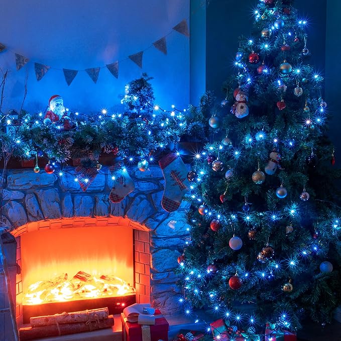 Hopolon Blue Christmas String Lights, 2PACK 50-Count Incandescent Mini Fairy Lights Set, Green Wire Lights for Indoor Outdoor Halloween Holiday Home Xmas Tree Patio Décor (2pcs Blue)