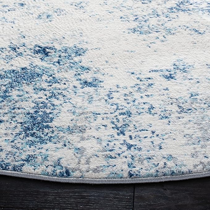 SAFAVIEH Brentwood Collection 8' Round Ivory/Navy BNT822B Modern Abstract Non-Shedding Area Rug