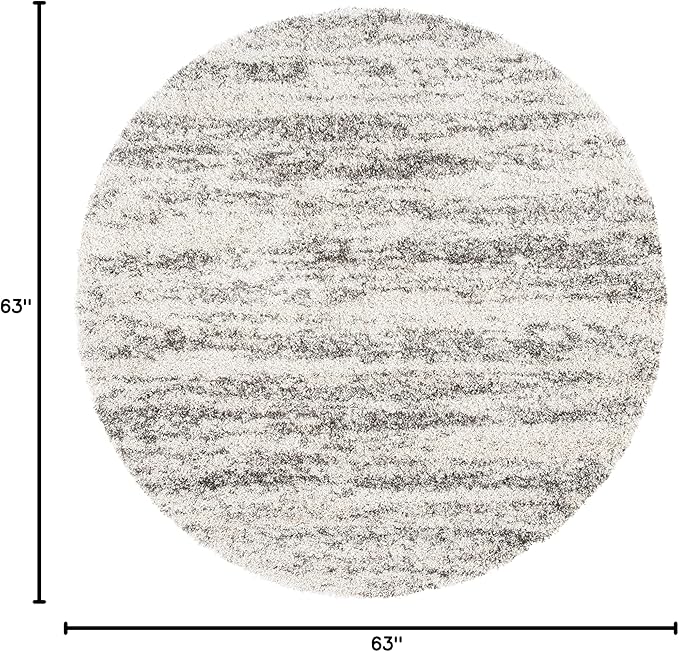 SAFAVIEH Hudson Shag Collection Area Rug - 5'3" Round, Ivory/Grey, Geometric Design, Plush 1.9 Inch Thick Ideal for High Traffic Areas in Living Room, Bedroom, Dining (SGH206A)