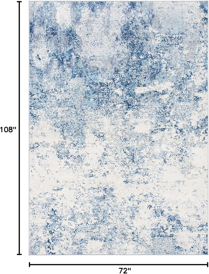 SAFAVIEH Brentwood Collection 6' x 9' Ivory / Navy BNT822B Modern Abstract Non-Shedding Living Room Bedroom Dining Home Office Area Rug