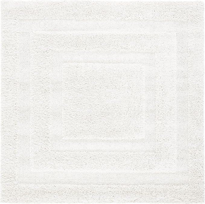 SAFAVIEH Florida Shag Collection Area Rug - 5' Square, Creme & Creme, Border Design, Non-Shedding & Easy Care, 1.2-inch Thick Ideal for High Traffic Areas in Living Room, Bedroom (SG454-1111)