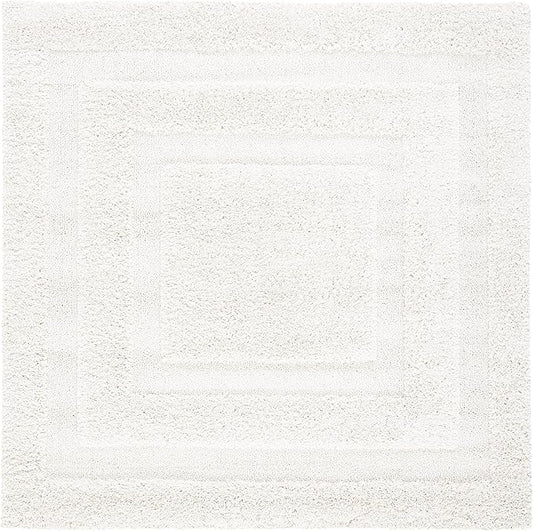 SAFAVIEH Florida Shag Collection Area Rug - 5' Square, Creme & Creme, Border Design, Non-Shedding & Easy Care, 1.2-inch Thick Ideal for High Traffic Areas in Living Room, Bedroom (SG454-1111)