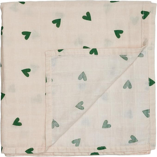 Baby Swaddle – Organic Cotton Muslin Baby Swaddles for Newborns 47” x 47” (Green Hearts)