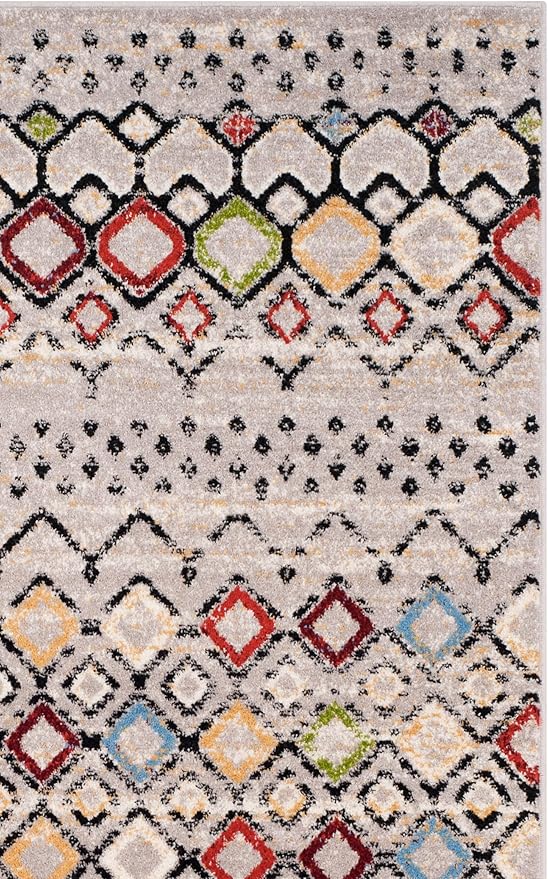 SAFAVIEH Amsterdam Collection Accent Rug - 3' x 5', Light Grey & Multi, Moroccan Boho Design, Non-Shedding & Easy Care, Ideal for High Traffic Areas in Entryway, Living Room, Bedroom (AMS108G)
