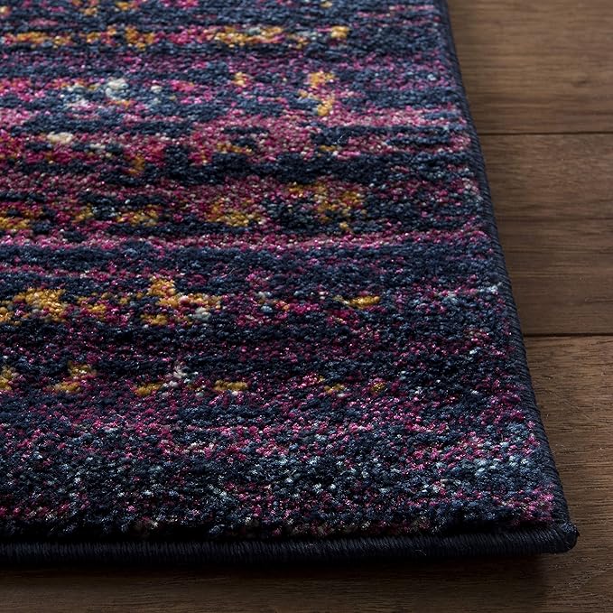 SAFAVIEH Evoke Collection Area Rug - 5'3" Square, Blue & Fuchsia, Oriental Medallion Distressed Design, Non-Shedding & Easy Care, Ideal for High Traffic Areas in Living Room, Bedroom (EVK275F)
