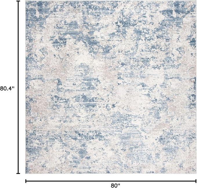 SAFAVIEH Amelia Collection Area Rug - 6'7" Square, Grey & Blue, Modern Abstract Design, Non-Shedding & Easy Care, Ideal for High Traffic Areas in Living Room, Bedroom (ALA705F)