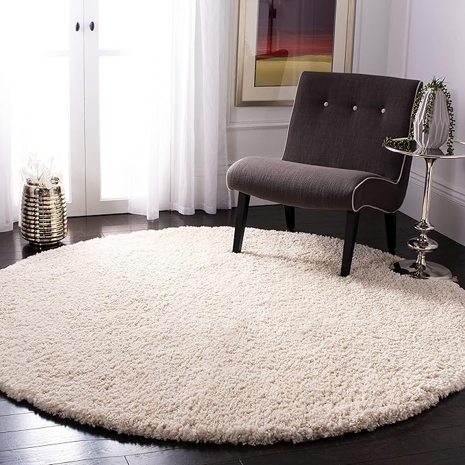 SAFAVIEH Fontana Shag Collection Area Rug - 3' Round, Creme, Solid Pattern, Non-Shedding & Easy Care, 2-inch Thick, Ideal for The Living Room, Dining, Bedroom (FNT800B)