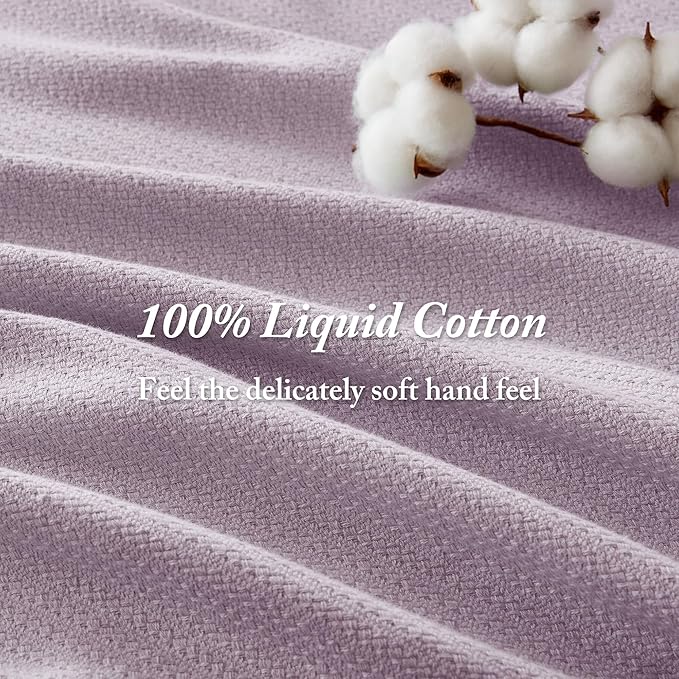 Madison Park Liquid Cotton Blanket Breathable, Softer Ring Spun Weave, Diamond Motif, Luxurious 100% Cotton All Seasons Lightweight Summer Blanket for Bed, Couch, Office, Lilac, Full/Queen