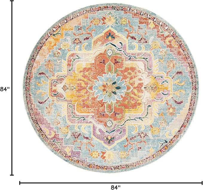 SAFAVIEH Crystal Collection Area Rug - 7' Round, Orange & Teal, Medallion Distressed Design, Non-Shedding & Easy Care, Ideal for High Traffic Areas in Living Room, Bedroom (CRS501K)