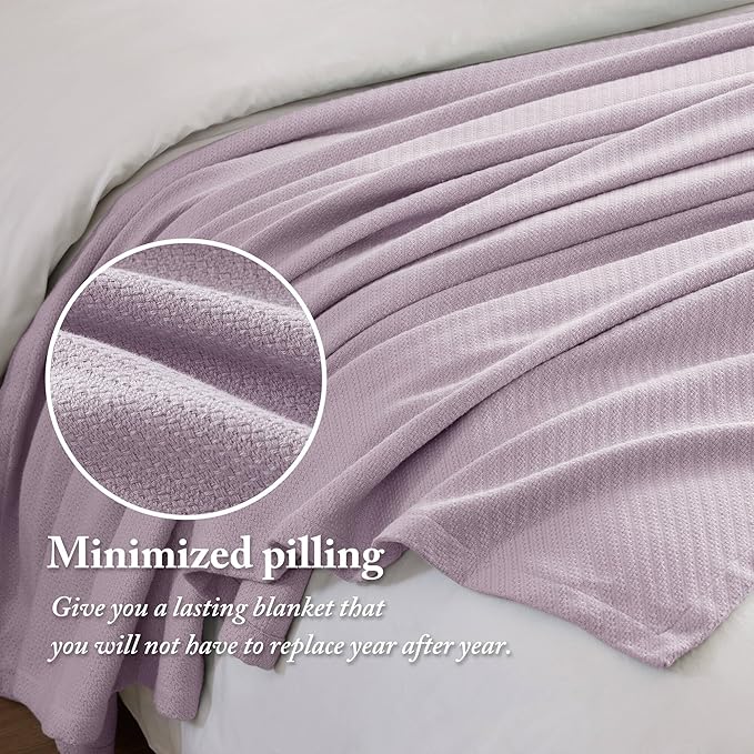 Madison Park Liquid Cotton Blanket Breathable, Softer Ring Spun Weave, Diamond Motif, Luxurious 100% Cotton All Seasons Lightweight Summer Blanket for Bed, Couch, Office, Lilac, Full/Queen