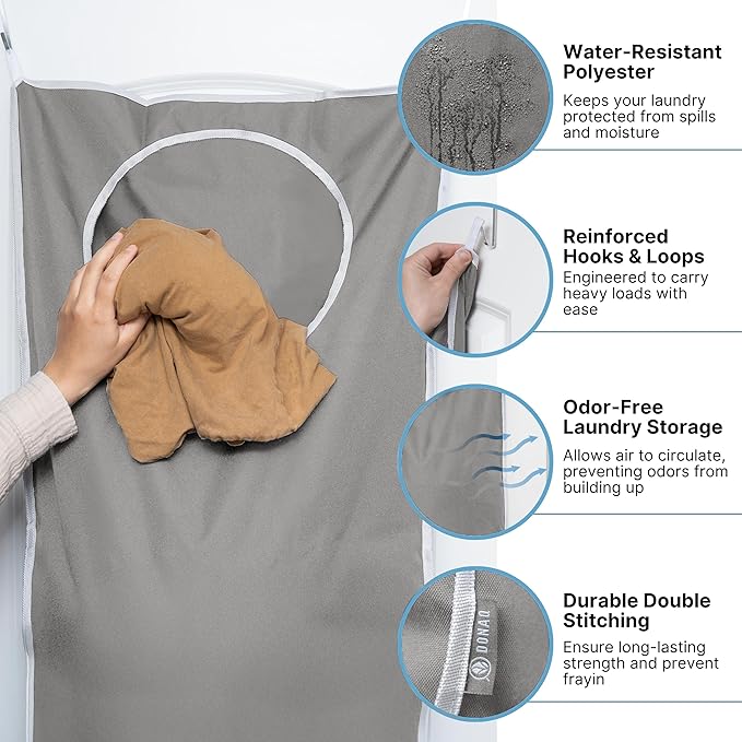 Hanging Laundry Hamper Bag XL 40x22", Space Saving over the Door Storage Bags, Behind the Door Hampers for Dirty Clothes & Wall Mounted Basket for Bathroom (2, Gray)