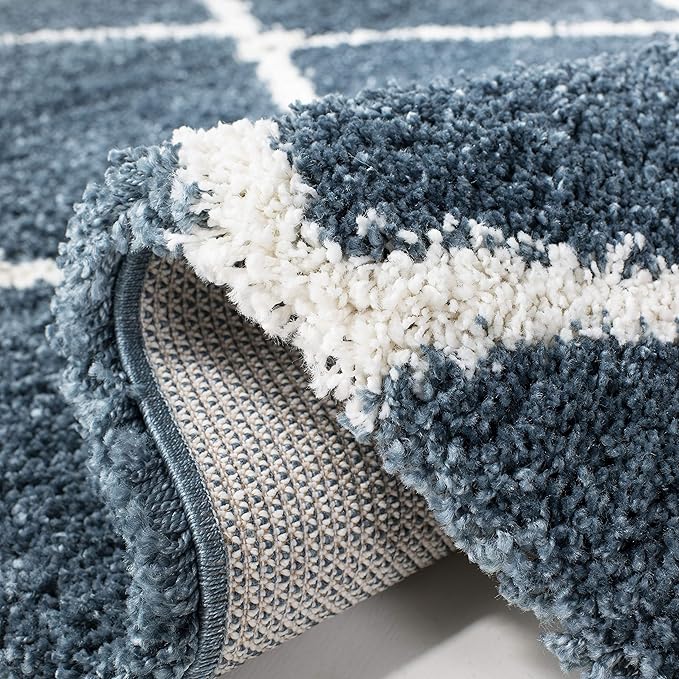 SAFAVIEH Hudson Shag Collection Runner Rug - 2'3" x 14', Slate Blue & Ivory, Trellis Design, Non-Shedding & Easy Care, 2-inch Thick Ideal for High Traffic Areas in Living Room, Bedroom (SGH281L)