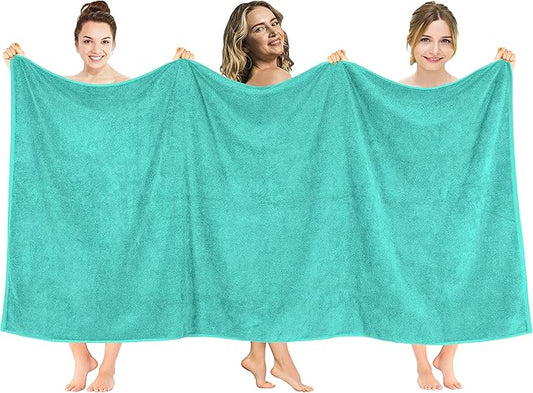 American Soft Linen 100% Cotton 600 GSM Turkish 40x80 Oversized Bath Towel Sheet, Extra Large Adult Towels for Bathroom, Turquoise Bath Sheet