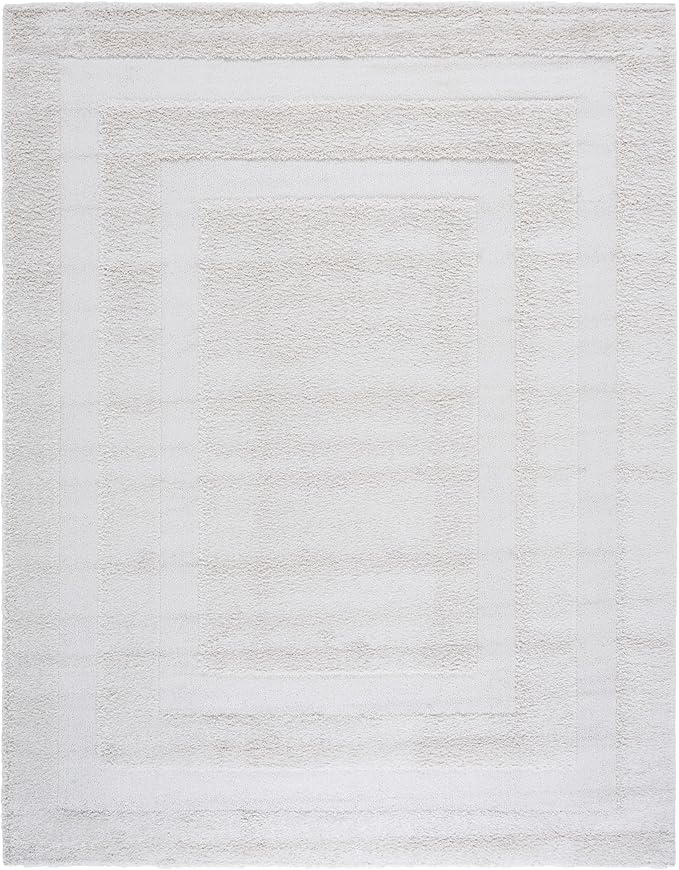 SAFAVIEH Area Rug 8x10 - Florida Shag Collection - Large - Creme & Creme, Border Design, Non-Shedding & Easy Cleaning, Plush Thick Pile, Ideal for Living Room, Bedroom, Dining Space (SG454-1111)