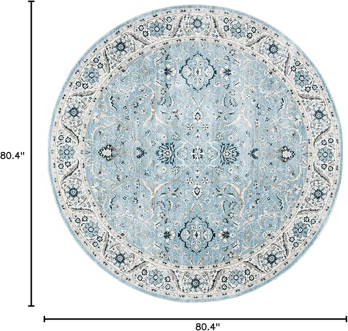SAFAVIEH Isabella Collection 6'7" Round Light Blue/Cream ISA912M Oriental Non-Shedding Dining Room Entryway Foyer Living Room Bedroom Area Rug