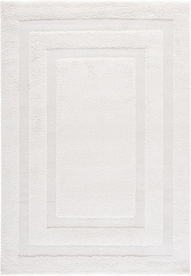 SAFAVIEH Florida Shag Collection Area Rug - 6' x 9', Creme & Creme, Border Design, Non-Shedding & Easy Care, 1.2-inch Thick Ideal for High Traffic Areas in Living Room, Bedroom (SG454-1111)