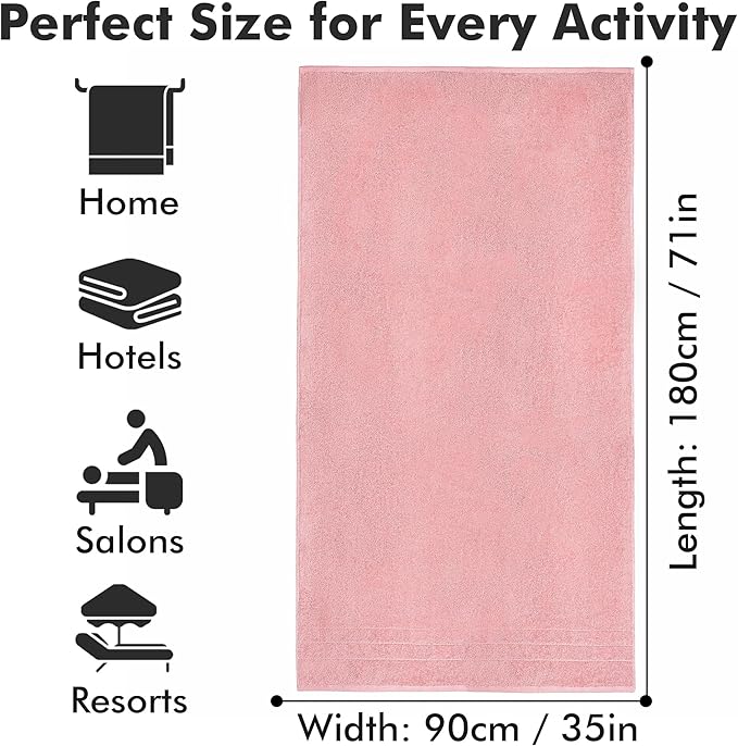 Bath Sheets – Extra Large Bathroom Sheet Set – Pack of 2 Jumbo Towels Baby Pink (71x35in) – 100% Cotton Soft Quick Dry Large Bath Towels for Adults Hotel Spa Bathroom Use