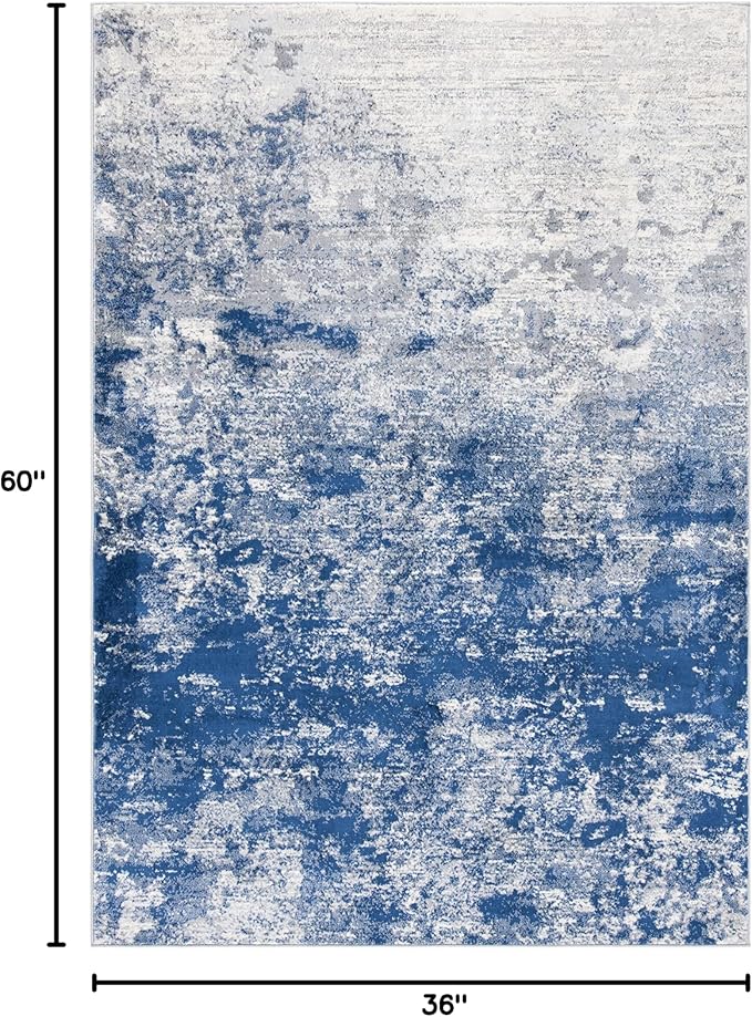SAFAVIEH Brentwood Collection 3' x 5' Grey / Navy BNT822G Modern Abstract Non-Shedding Living Room Bedroom Accent Rug