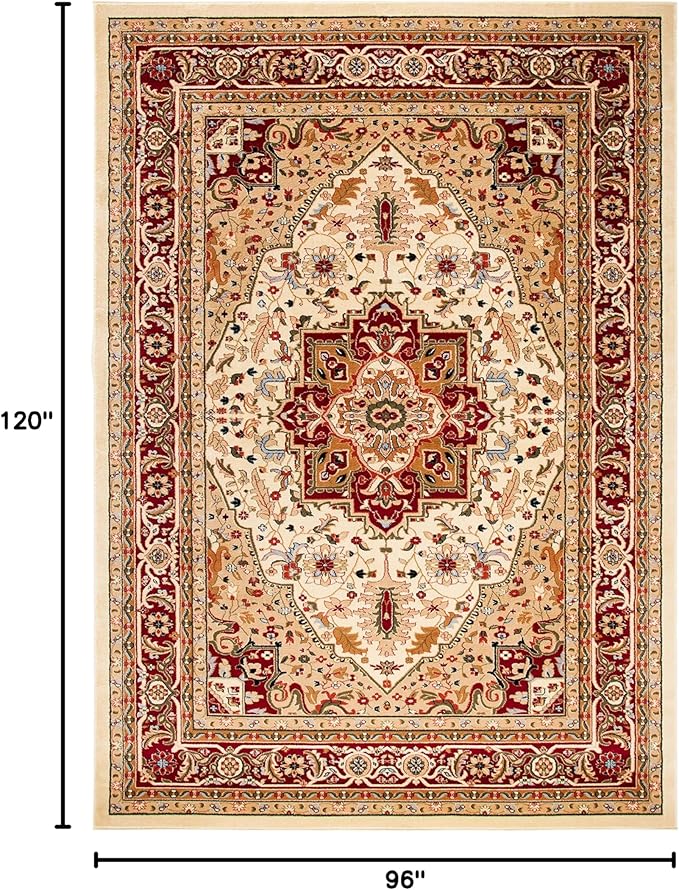 SAFAVIEH Lyndhurst Collection Area Rug - 8' x 10', Ivory & Red, Traditional Oriental Design, Non-Shedding & Easy Care, Ideal for High Traffic Areas in Living Room, Bedroom (LNH330A)