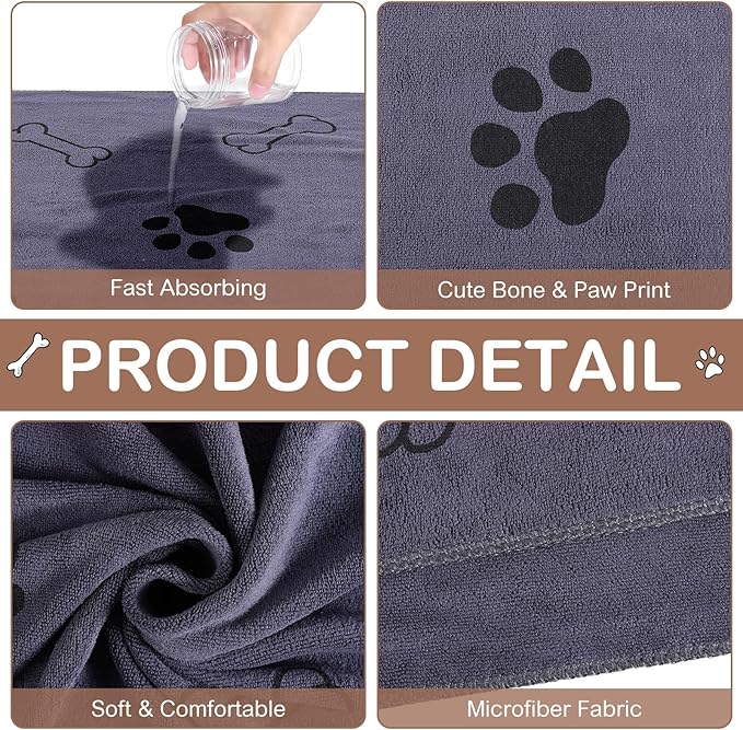 8 Pcs Dog Towels for Drying Dogs Cats Pet Towels Bulk Puppy Microfiber Quick Drying Paw Bath Bathing Supplies Absorbent for Medium Pets(Brown, Gray,40 x 24 Inch)