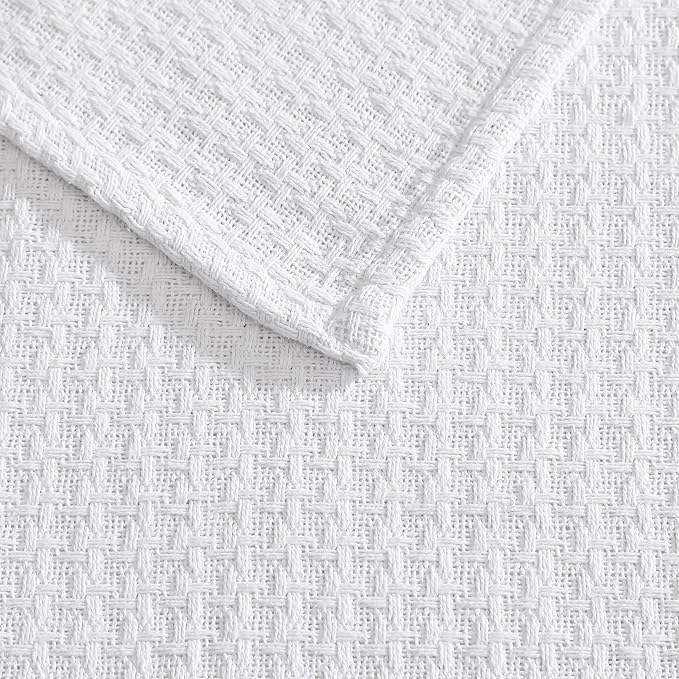 Beatrice Home Fashions Grand Hotel Lightweight All-Natural 100% Cotton Waffle Weave Blanket, Full/Queen, White