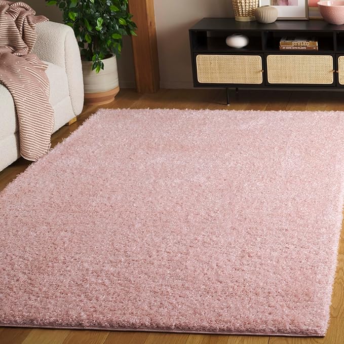 SAFAVIEH Lindsay Shag Collection Area Rug - 4' x 6', Pink, Contemporary Design, Ideal for High Traffic Areas in Living Room, Bedroom & Dining Room (LNS560U-4)