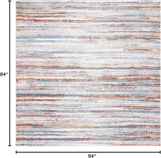SAFAVIEH Berber Shag Collection Area Rug - 7' Square, Blue Rust & Ivory, Stripe Design, Non-Shedding & Easy Care, 1.25-inch Thick Ideal for High Traffic Areas in Living Room, Bedroom (BER565A)