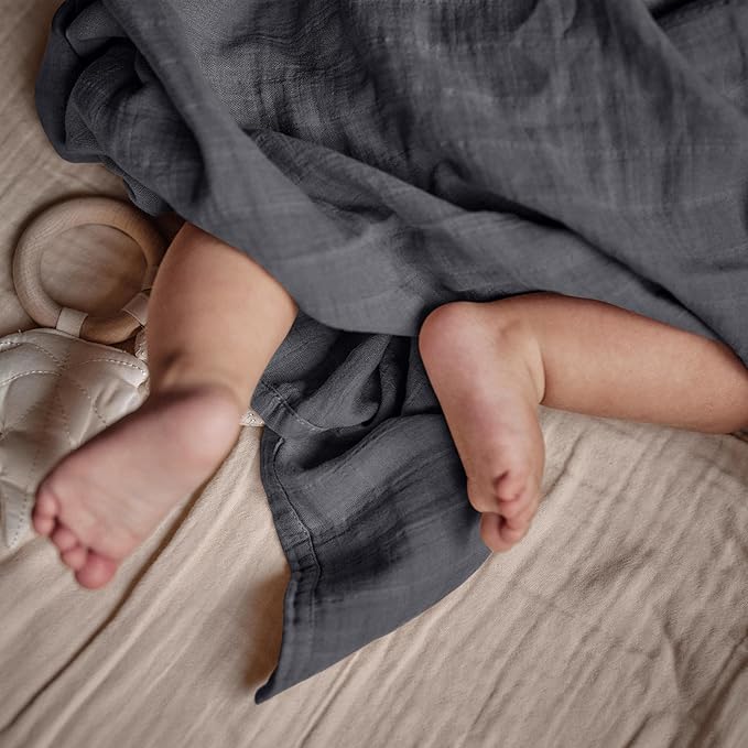 Baby Swaddle – Organic Cotton Muslin Baby Swaddles for Newborns 47” x 47” (Soft Grey)